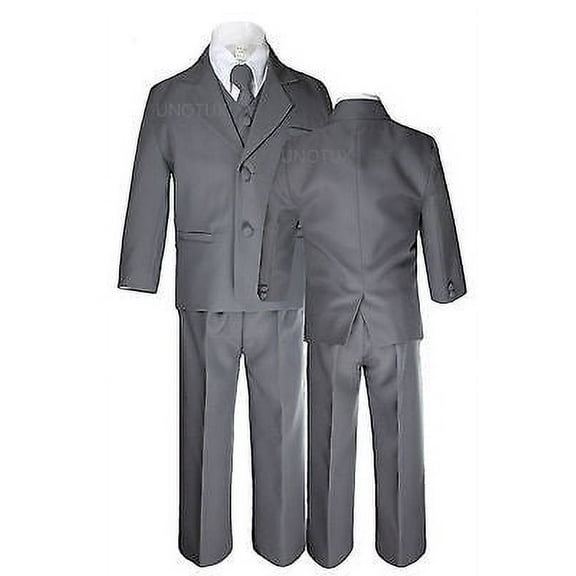 New Baby Toddler Boy Dark Gray Gray Tuxedo Wedding Formal Party 5pc Suits Sz S-7