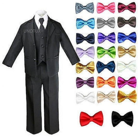 New Baby Toddler Boys Black Formal Wedding Suits Tuxedo w/ Extra Bow Tie sz S-7
