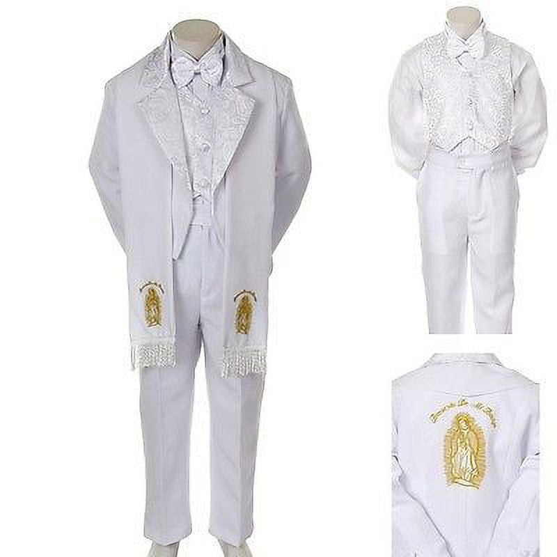 Baby Boys White Silver Cross Embroidery Baptism Tuxedo Suit 6-24M main image 1