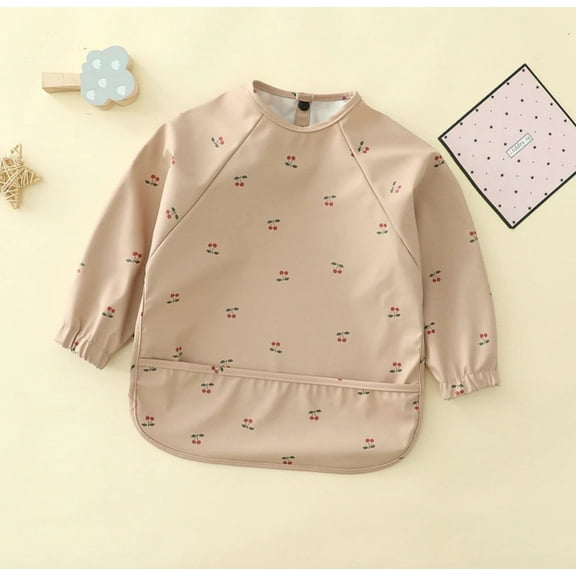 New Baby and You Organic Waterproof Long Sleeve Baby Bib, Cherry - Infant/Toddler, 6-12 Months