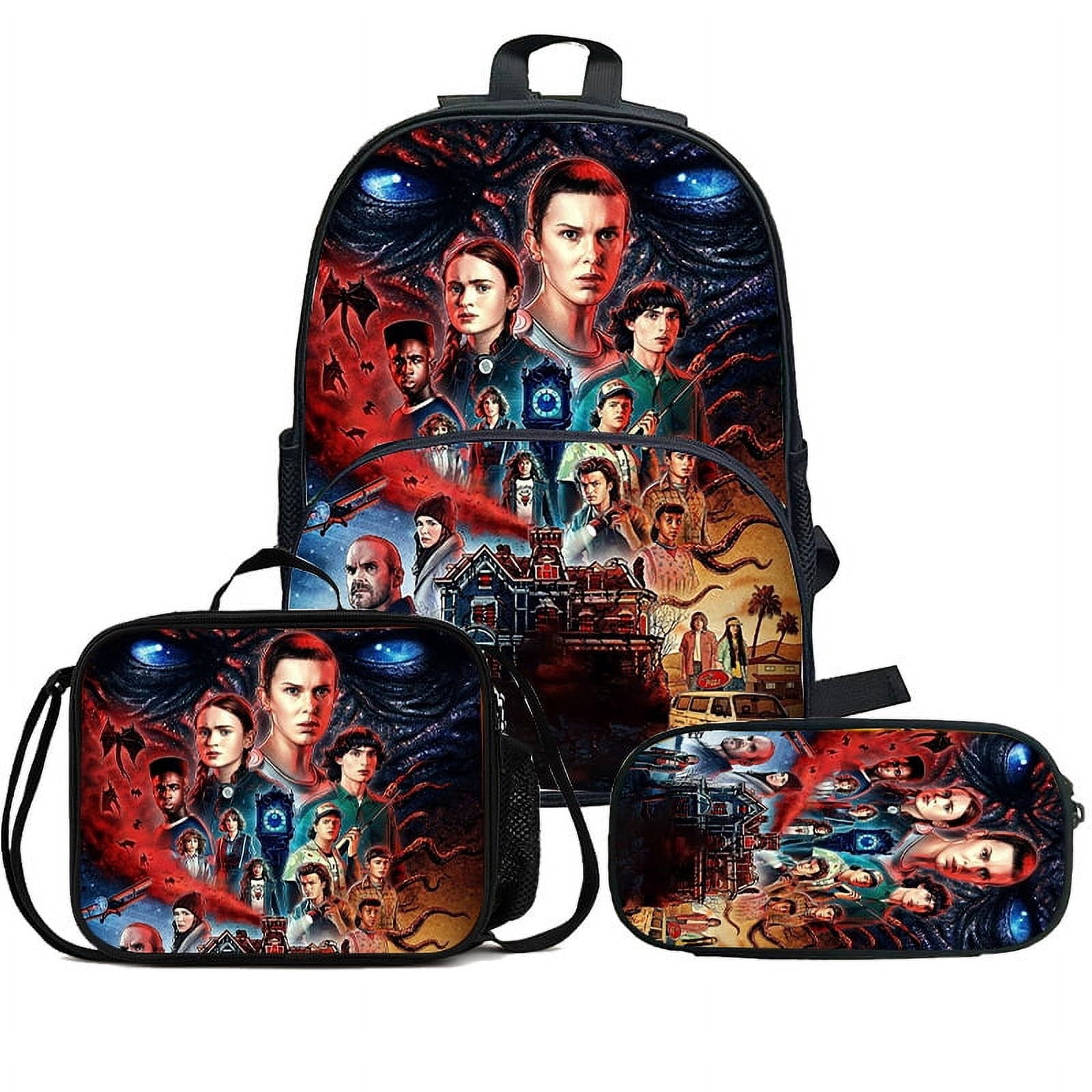 New Backpack Stranger Things School Bag Double Meal Bag Pencil Case Children's School Bag