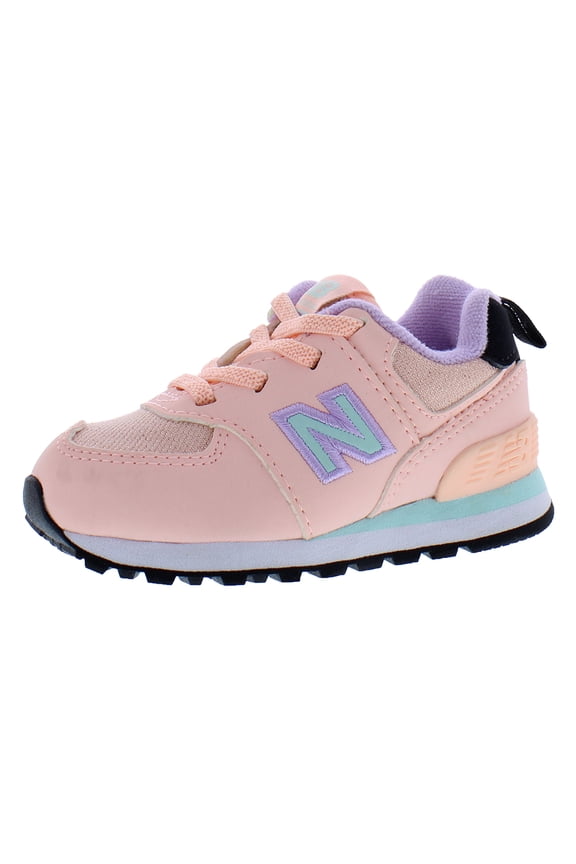 574 Girls Shoes Size 5, Color: Cloud Pink/White Mint/Dark Violet Glo