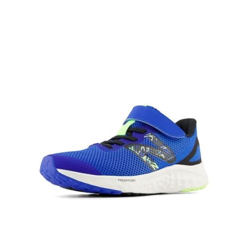 New Balance Fresh Foam Arishi V4 Bungee Lace with Top Strap Running Shoe, Blue Oasis/Black/Bleached Lime Glo, 2.5 US Unisex Little Kid