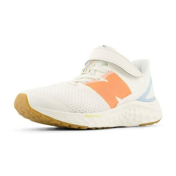 New Balance Fresh Foam Arishi V4 Bungee Lace with Top Strap Running Shoe, Sea Salt/Gulf Red/Light Chrome Blue, 12 X-Wide US Unisex Little_Kid