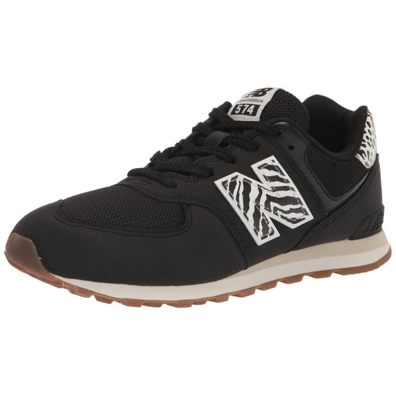 New Balance Girls 574 V1 Animal Lace-Up Sneaker, Black/White, 3.5 Wide Big Kid
