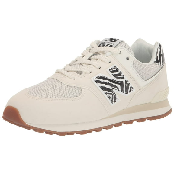 New Balance Girls 574 V1 Animal Lace-Up Sneaker, Sea Salt/Black/Stone Pink, 5 Wide Big Kid
