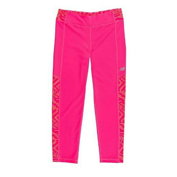New Balance Girls' Performance Crop, Pink & Speed Glitch, Sz4