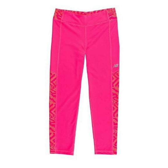 New Balance Girls' Performance Crop, Pink & Speed Glitch, Sz4