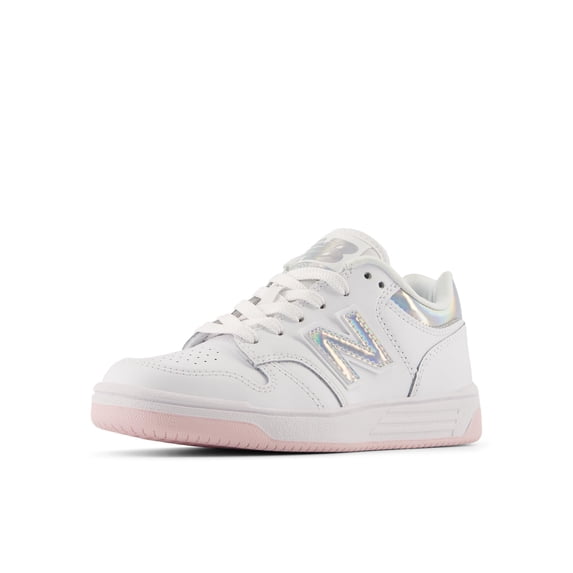 New Balance Kid's 480 V1 Lace-Up Sneaker, White/Rose Sugar, 2.5 M Little Kid