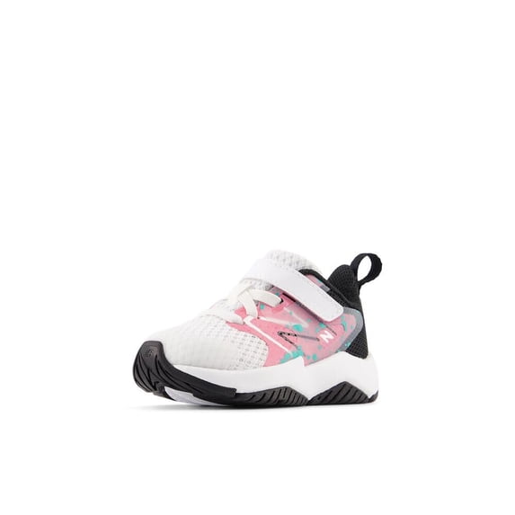 New Balance Kid's Rave Run V2 Bungee Lace with Top Strap Running Shoe, White/Real Pink/Black, 9 W Toddler