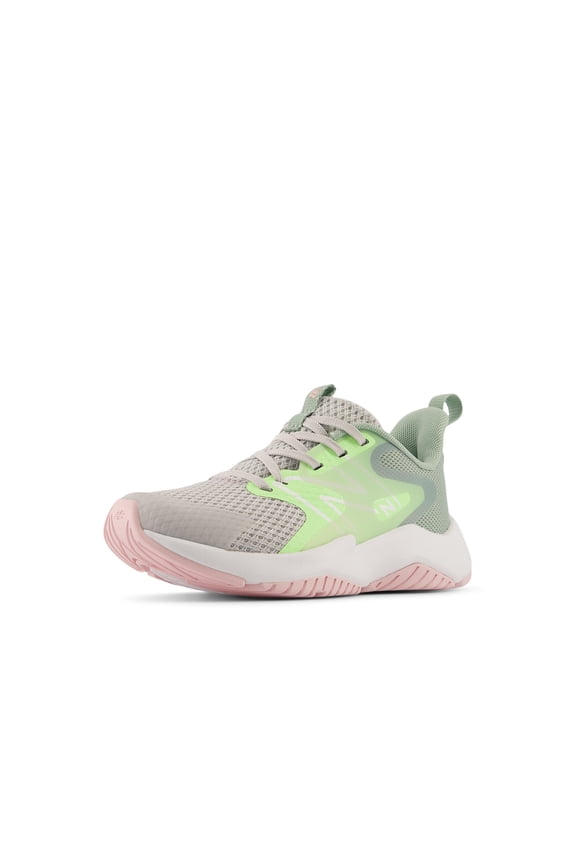 Kid's Rave Run V2 Lace-Up Running Shoe, Grey Matter/Mint Flash/Mosaic Green, 2.5 W Little Kid