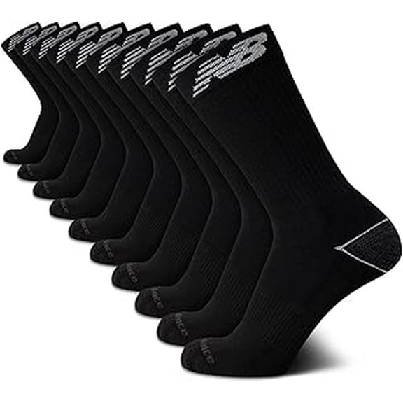 New Balance Men's Athletic Arch Cushion Comfort Crew Socks (5 Pack), Size 6-12.5, All Black
