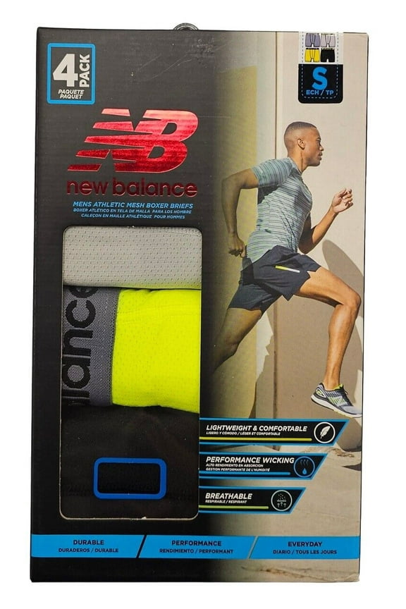 Men's Athletic Mesh Boxer Brief 4 Pack - NB3015-4 (Steel/Hi-RS/Hi-LT/Black 187N, S)