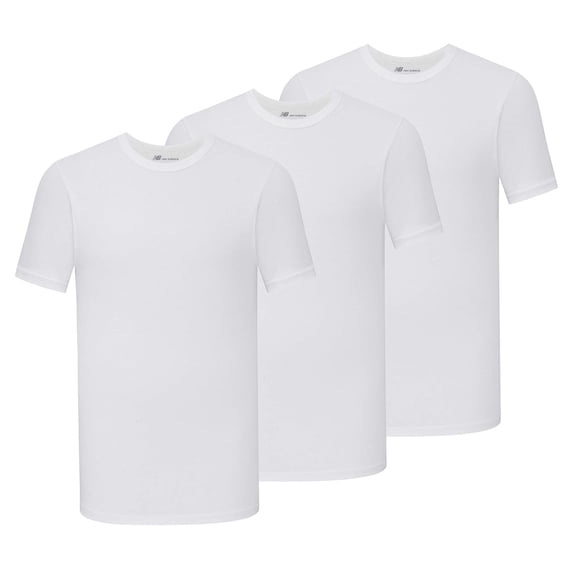 New Balance Men's Cotton Performance Crew Neck Tee 3-Pack, White/White/White,Small
