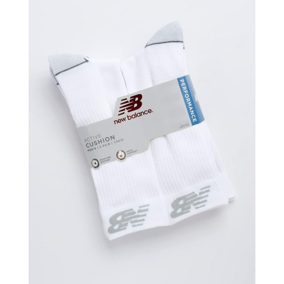 New Balance Men's Crew Socks - 5 Pair Moisture Control Comfort Crew Socks - Breathable Athletic Socks for Men (Sizes: 6-12.5) White