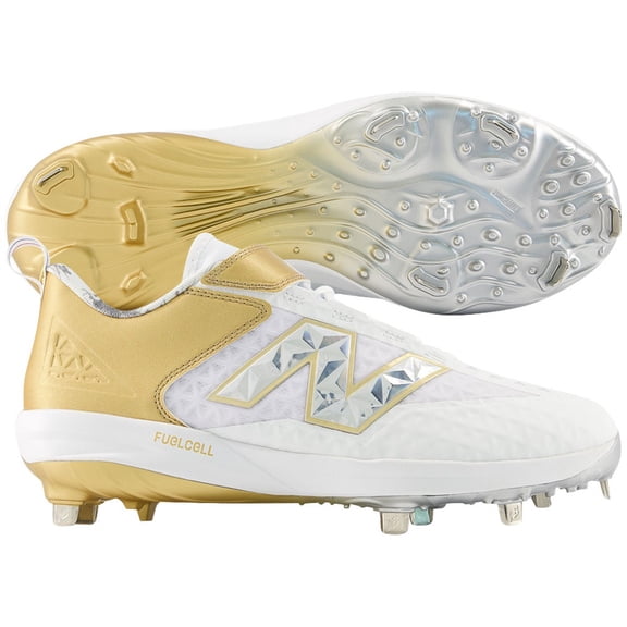 New Balance Mens 4040v8 LE Ring Series Low Metal Baseball Cleats White/Gold 10