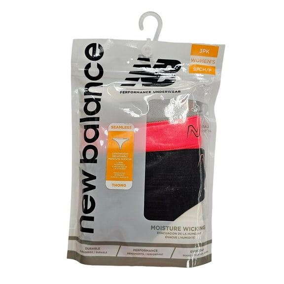 New Balance Women's Performance Underwear Seamless Thong (Black/Electric Red/Grey) - NB1082-3 (676N, Large)