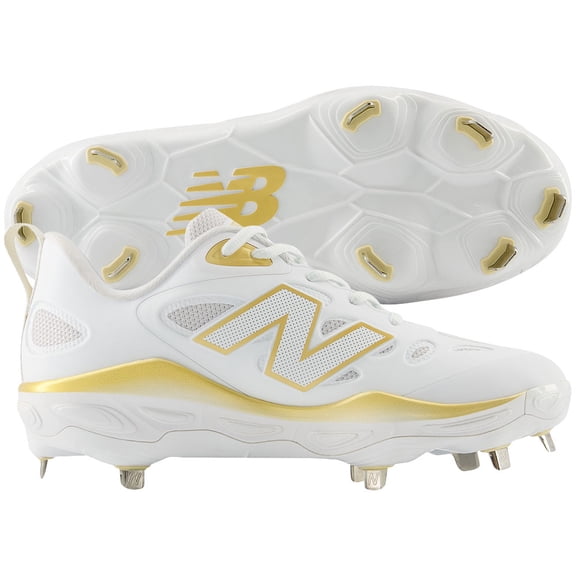New Balance Women's VELOv4 Metal Fastpitch Softball Cleats White/Gold 5