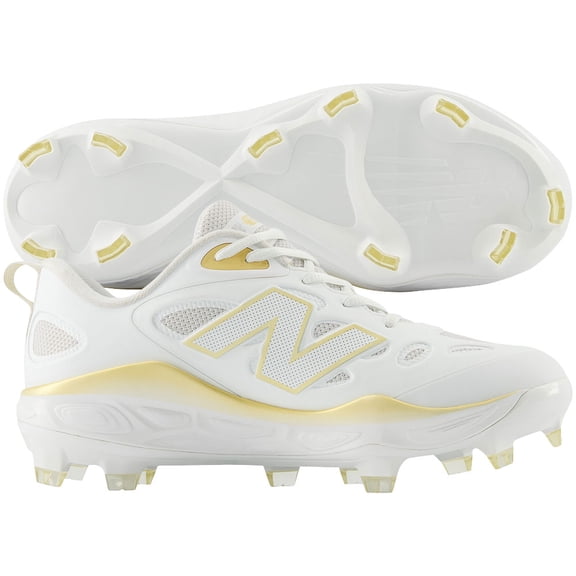 New Balance Women's VELOv4 Molded Fastpitch Softball Cleats White/Gold 8