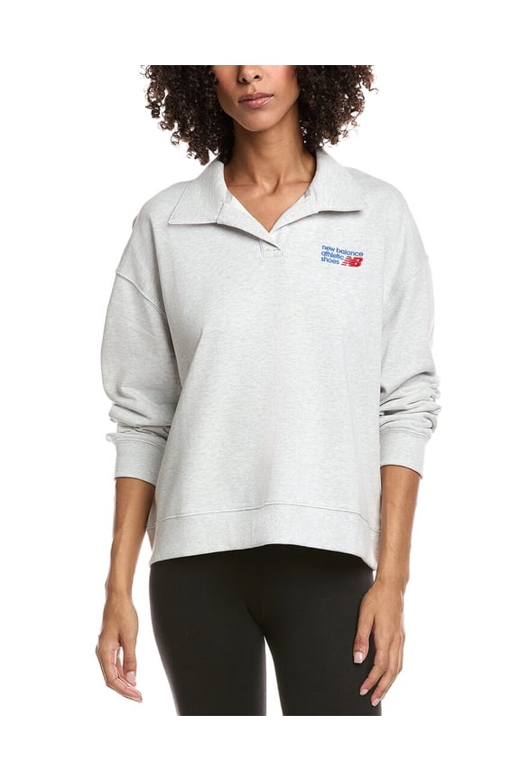 womens  French Terry Polo Sweatshirt, l, Grey