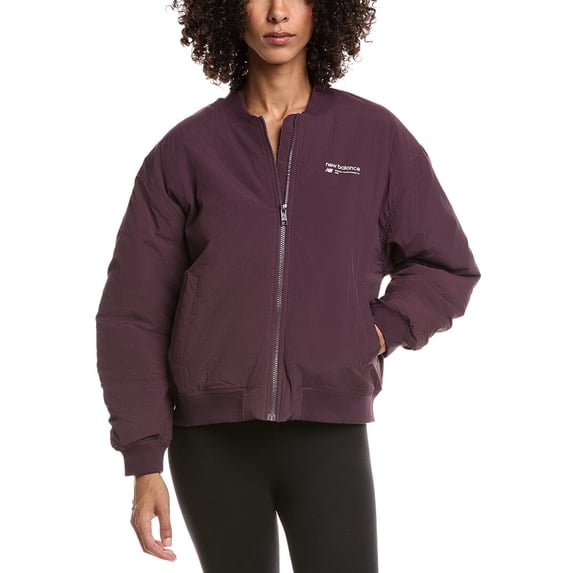 New Balance womens Linear Heritage Bomber Jacket, s, Purple