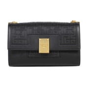 New Balmain 1945 Black Leather Embossed Flap Medium Shoulder Bag WB1BK652