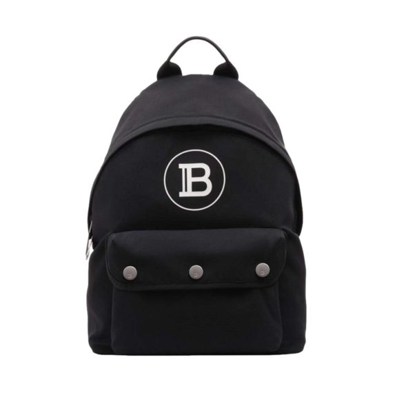 New Balmain B-Back Black Nylon White Logo Backpack TM1S096TNYV