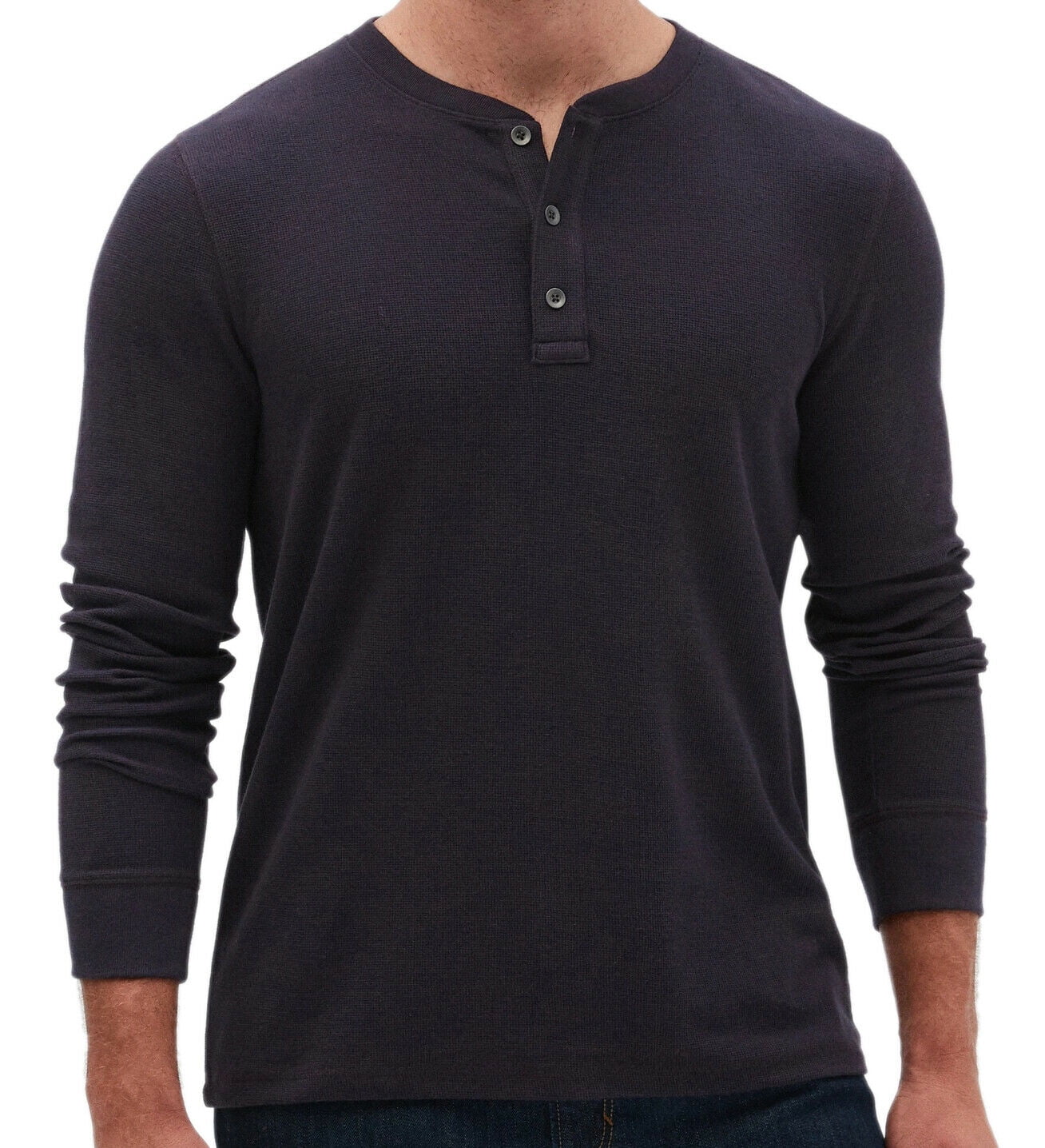 New Banana Republic Men's WaffleKnit Henley Shirt, Preppy Navy, Sz