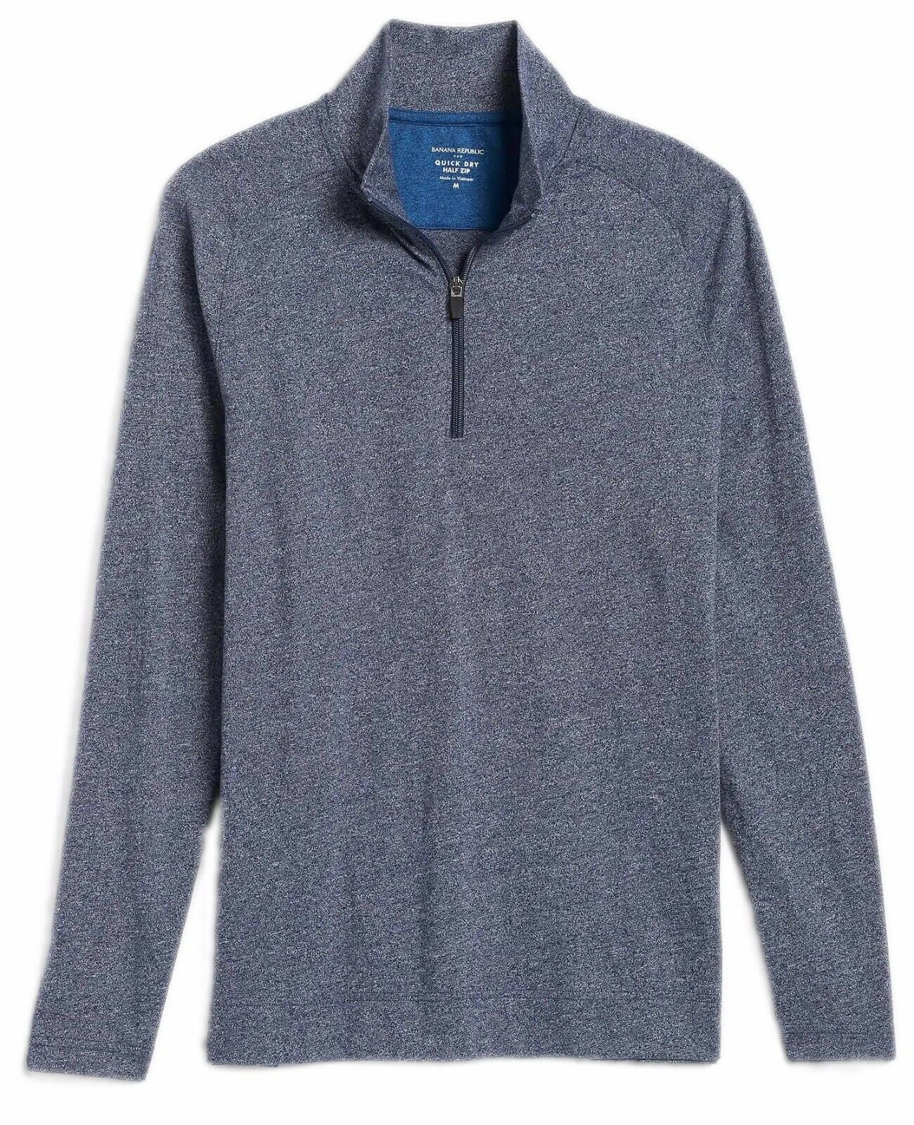 New Banana Republic Mens Quick Dry Half Zip Pullover, Indigo, Size 