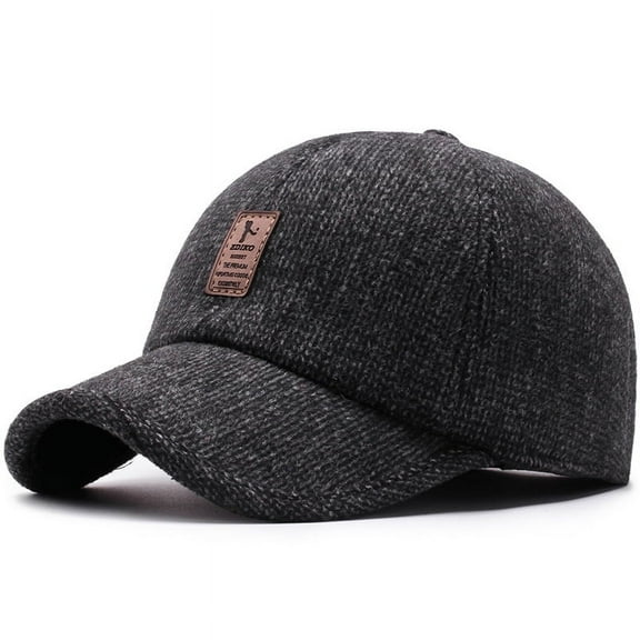 New Baseball Cap Woolen Knitted Winter Ear Cover Baseball Cap Men Thicken Warm Hats with Earflaps Sport Golf Hats Snapback  Men's Winter Warm Woolen Peaked Baseball Cap Hat with Earmuffs Metal Buckle