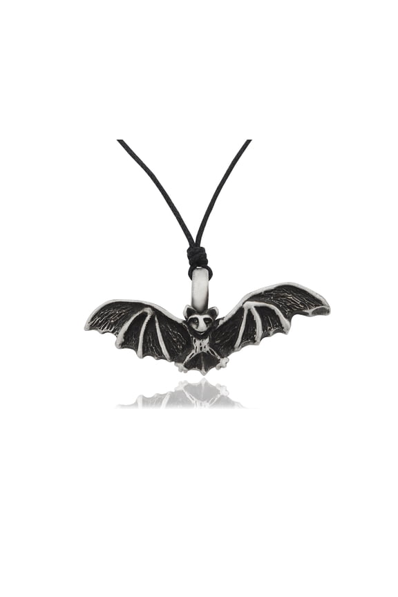 New Bat Vampire Silver Pewter Charm Necklace Pendant Jewelry With Cotton Cord
