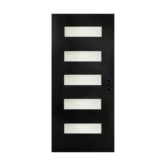 New Batch 36 x 80'' 5-Lite Fiberglass Entry Door Slab, Frosted Glass, Black Finish Knock-Down Fiberglass Door - Contemporary Style for Home's Front Entrance Door Slab, Left Hand Inswing