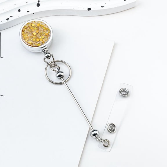 New Bead Glitter ID Badge Holder Retractable Nurse Doctor Hospital Badge Reel Easy Pull String Buckle Keychain Student Office Supplies