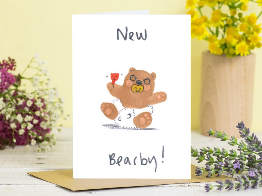 New Bearby Greeting Card – Adorable Bear with Baby Rattle Design ...