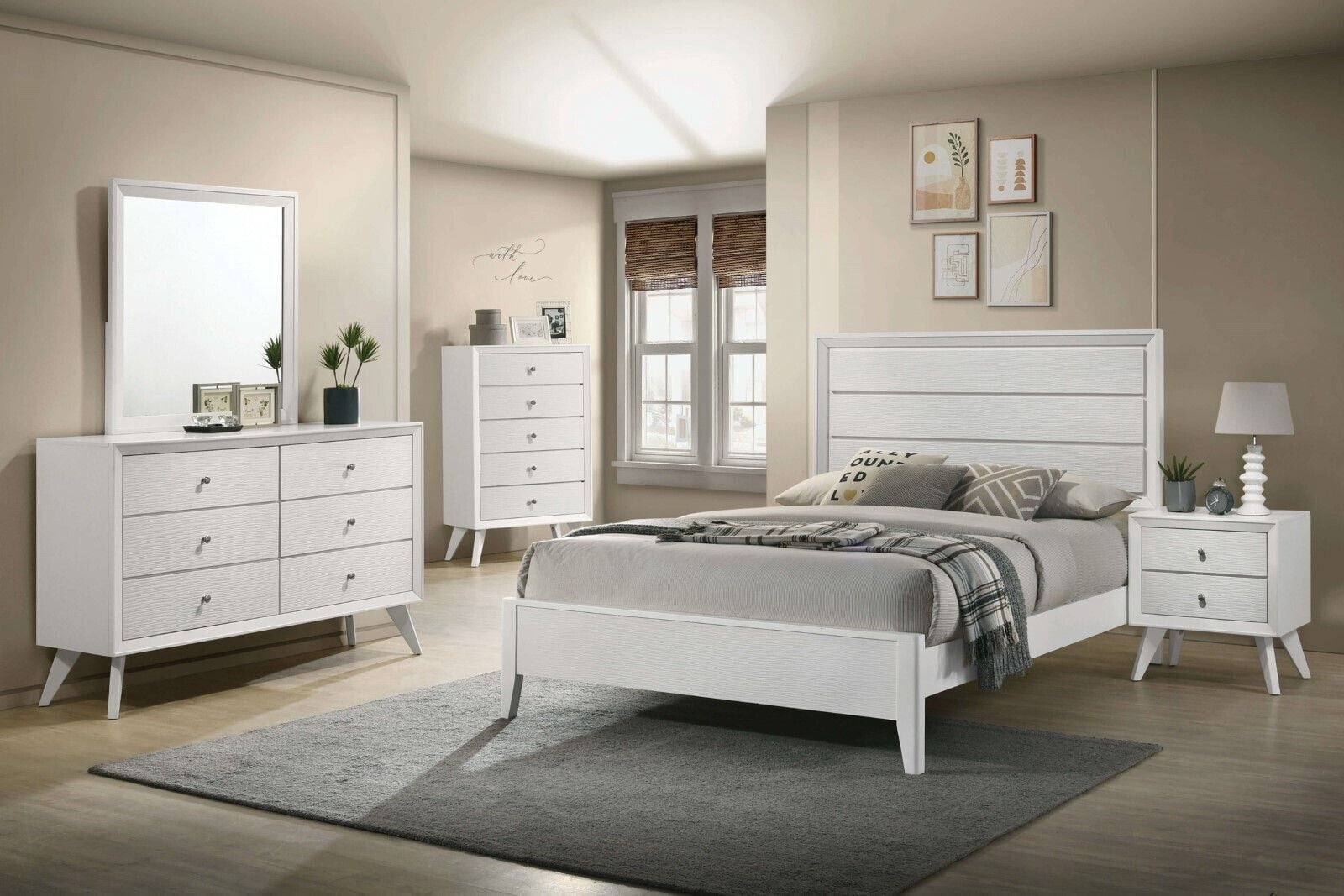 New Beautiful Furniture White 4pc Bedroom Set Queen Size Bed Dresser ...