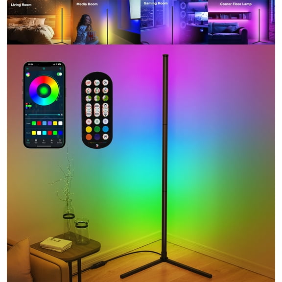 New Bee 49" RGB Corner Floor Lamps, Color Changing LED Lights for Home Bar, APP Remote Control Lamp
