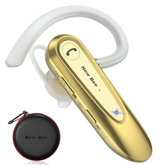 New Bee Bluetooth Earpiece,Wireless Handsfree in-Ear with Microphone, 20 Hrs Talking Time 180 Days Standby Time Bluetooth V5.0 Headset for iPhone/Android/Business/Trucker/Driver,Gold