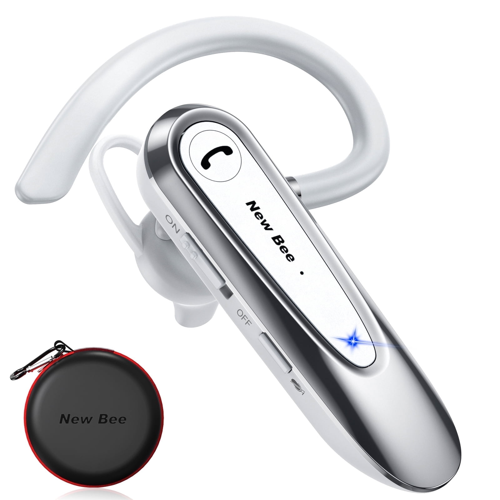 New Bee Bluetooth Headset W/Mic Wireless Earpiece in-Ear Business Earbuds  for iOS Android Cellphone