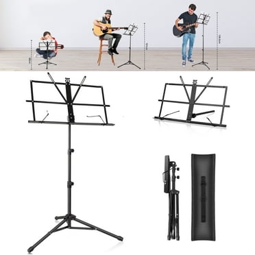 New Bee Music Stand 3-Stage Adjustable ,2-in-1 Folding Stand,Widening and Thickening Plate 180° Rotating for Book/Tablet,Black