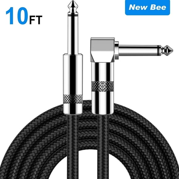 New Bee Guitar cable 10 ft Electronic Instrument Bass Amplifier cable 6.35mm plug Strong Right Angle/L-shape optional compatible effect/bass/electric guitar,Black