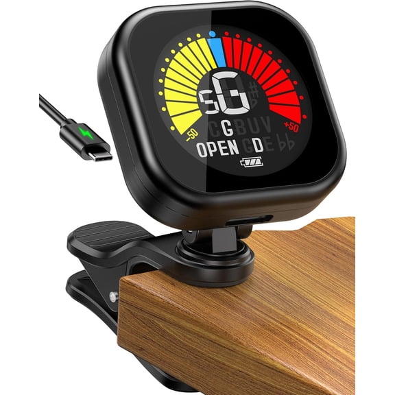 New Bee Guitar Tuner Clip-On Rechargeable with Color Screen 360 Rotatable Acoustic Chromatic Open Tuning for Guitar, Bass, Ukulele, Violin, Cello(Black, 1 Pack)