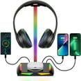 thumbnail image 1 of New bee Headset Stand with 7-Color RGB Light, 3-Port Hub (2 Type-C + 1 USB), Wireless Charger | Non-Slip Silicone Base, Universal Fit for All Headphones, Black, 1 of 12