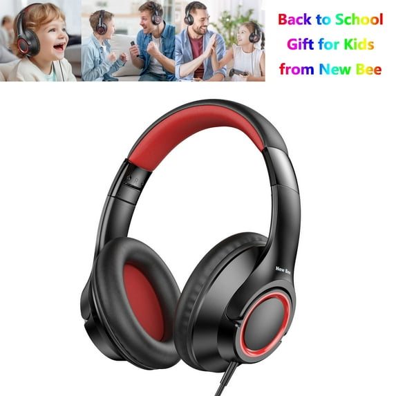 New bee Kids Headphones with 3.5mm Audio Jack, 40mm Large Driver, Eco-Friendly Material, Adjustable Metal Headband & Foldable,Kids Boys Girls Gift for School/Learning/Movies/Music/PC/Mac/Tablet,Black