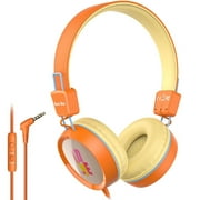 NewBee Kids Headphones with Microphone, HD Stereo, Safe Volume Limit 85dB/94dB, Eco-Friendly, Foldable, Adjustable Headband, 3.5mm Jack for School /PC/Mac/Tablet (Orange)
