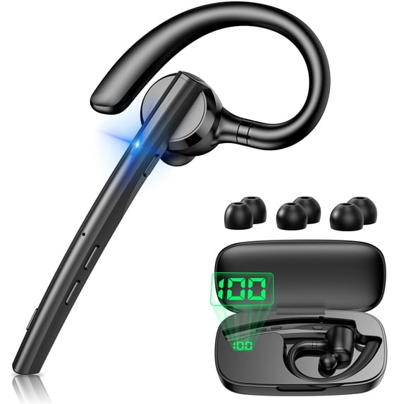 New Bee M54 Bluetooth Headset, Single Ear Wireless Earpiece with 500mAh LED Digital Charging Case
