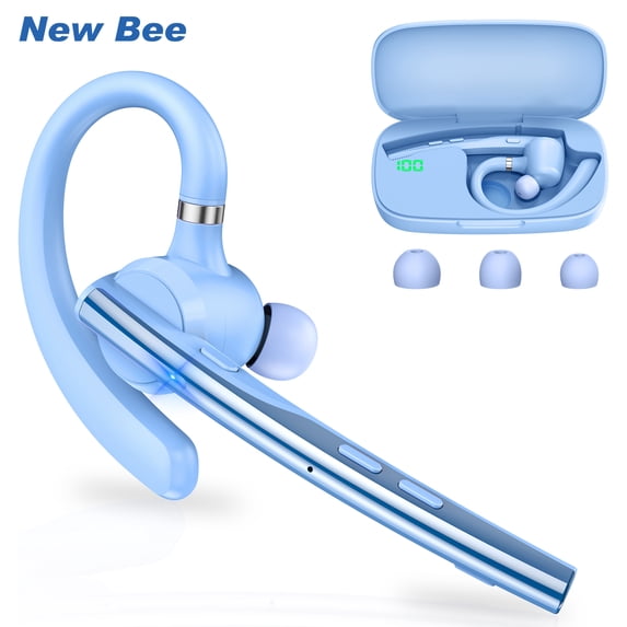 New Bee M54 Bluetooth Headset, Single Ear Wireless Earpiece with 500mAh LED Digital Charging Case