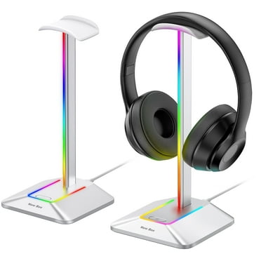 New bee RGB Headset Stand - 7 Lighting Modes, Gaming Headset Stand,Soft Rubber Tray & Aluminum Pole, Non-Slip Silicone Base with USB Port, Fits All Headphones,Silver