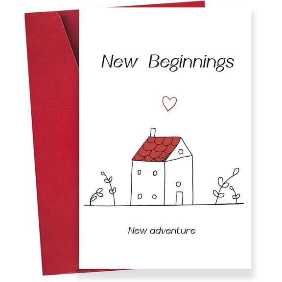 New Beginnings Congratulations Card Sweet House Design Envelope Included, Blank Inside Perfect Greeting Card for Homeowners, Housewarmings, and New Adventures