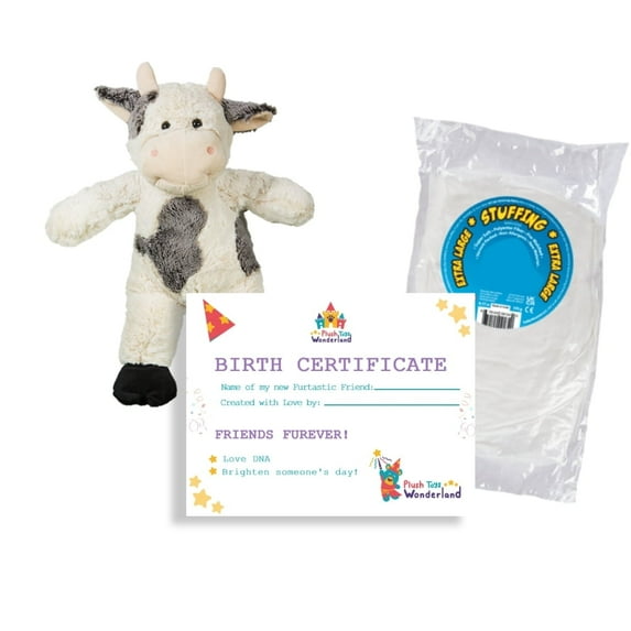 Plush Gear Bessie Mae MOO-cho the Cow 16" Plush Toy with DIY Stuffing Kit & Certificate