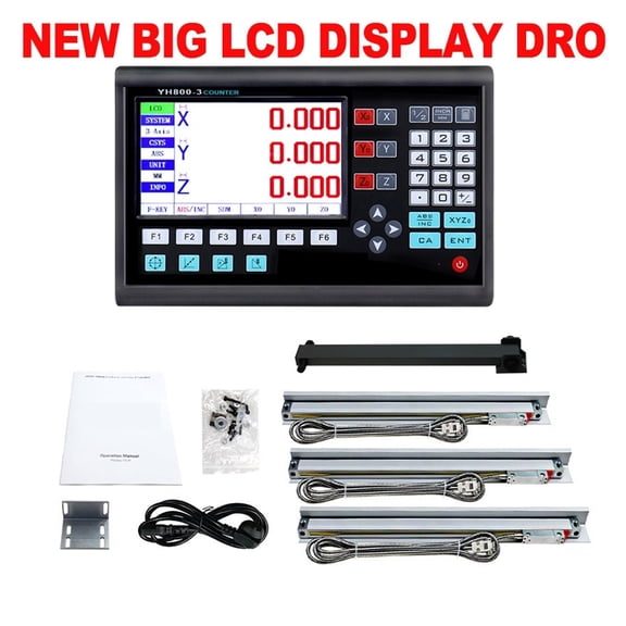 New Big Lcd Set Digital Readout 3 Axis Kit With 3 Pcs 5U Linear Scales 50 To 1000mm For Mill Lathe Machines YH800-3